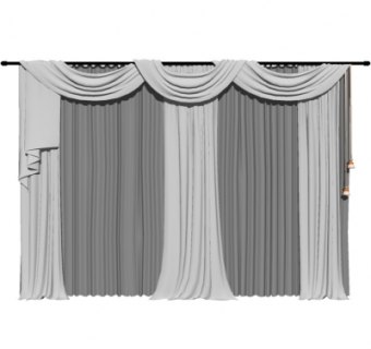 现代布艺窗帘su模型