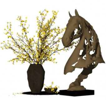 现代花瓶花卉摆件组合su模型