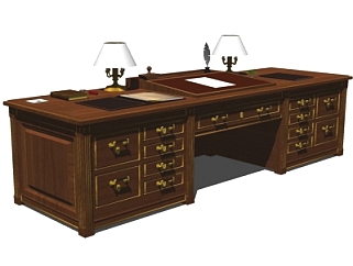 欧式古典实木大班台办公桌su模型