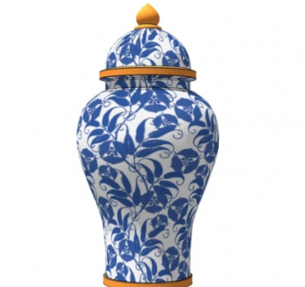 中式青花瓷陶罐su模型