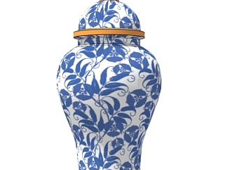 中式青花瓷陶罐su模型