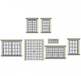 现代玻璃双开门窗户su模型