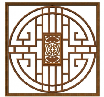 中式实木窗格隔断su模型