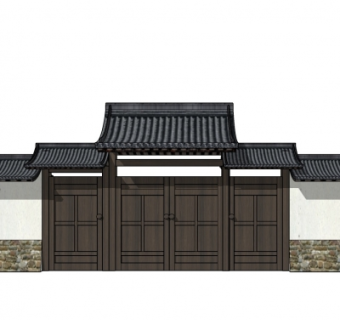 中式住宅大门su模型