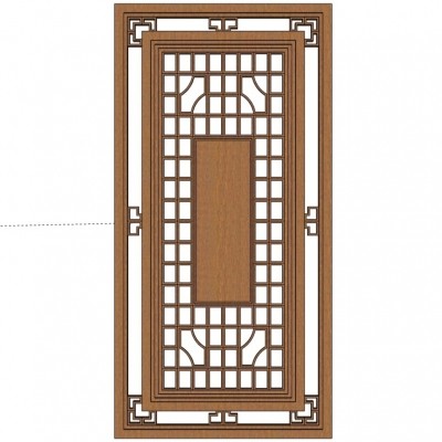 中式实木隔断su模型