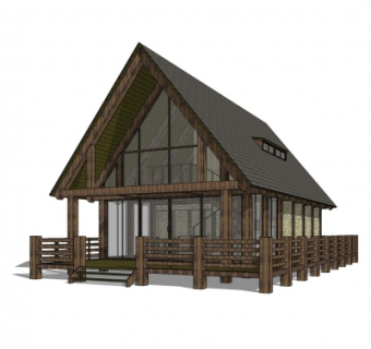 现代小木屋su模型