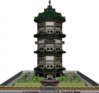 中式宝塔su模型