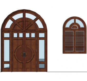 欧式实木双开门su模型