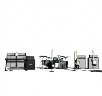 现代架子鼓吉他音响组合su模型