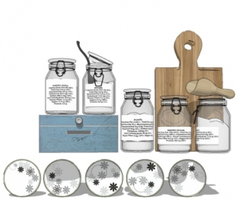 现代调味料砧板su模型