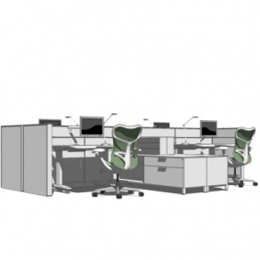 现代卡座办公桌su模型