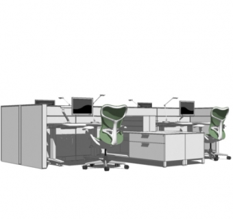 现代卡座办公桌su模型