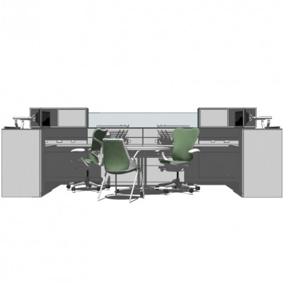 现代卡座办公桌su模型