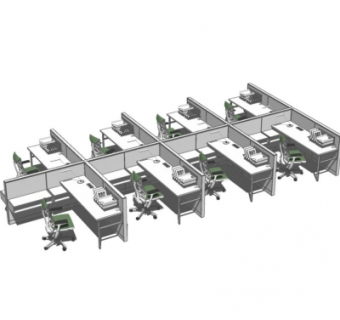 现代卡座办公桌su模型