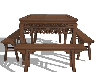 中式实木<em>四方</em>餐桌椅su模型
