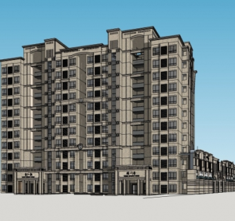 欧式高层公寓楼su模型