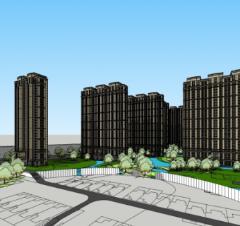 现代小区规划su模型