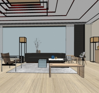 新中式酒店套房su模型