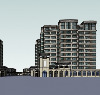 新中式公寓楼su模型