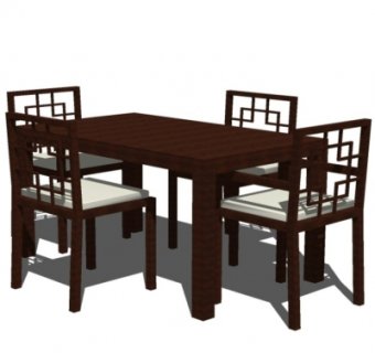 中式实木餐桌椅su模型