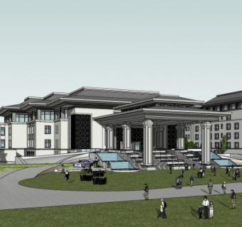 新中式酒店su模型