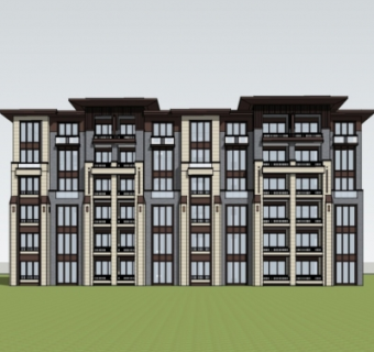 新中式公寓楼su模型