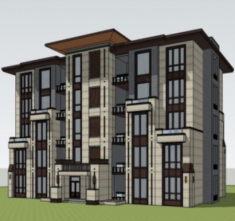 新中式公寓楼su模型