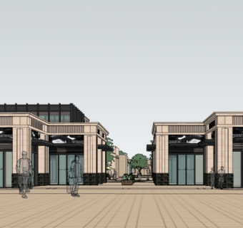 新古典商业街su模型