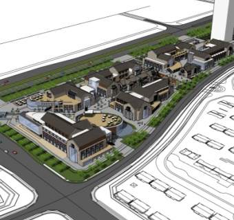 现代商业街规划su模型