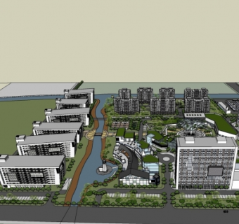 现代小区规划su模型