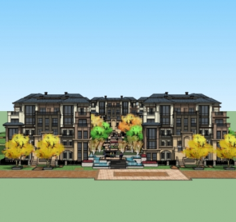 欧式小区规划su模型