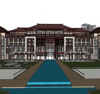 新中式公寓楼su模型