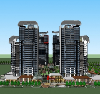 现代公寓楼su模型