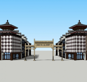 中式商业街su模型