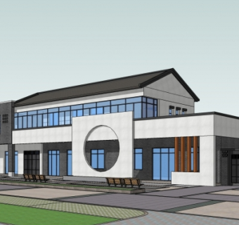 中式接待中心su模型