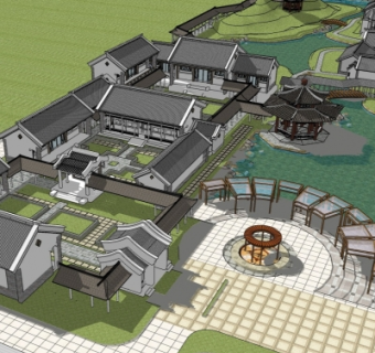 中式休闲会所su模型