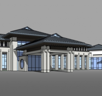 新中式酒店su模型