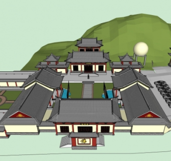 中式寺院规划su模型
