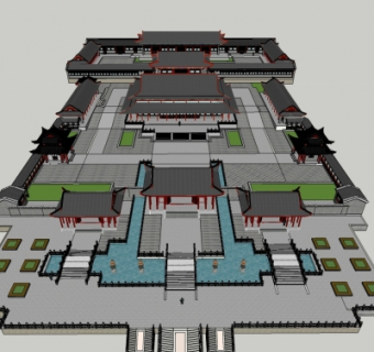 中式寺院规划su模型