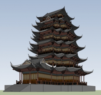 中式塔楼su模型