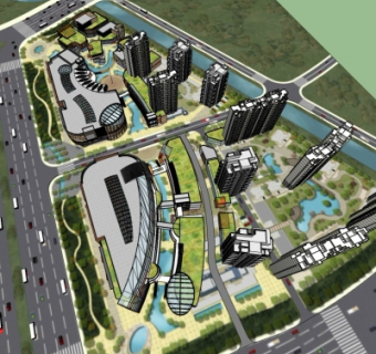 现代商业区规划su模型