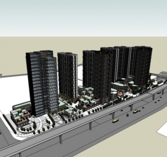 现代商业区规划su模型