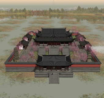 中式寺院规划su模型