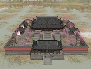 中式<em>寺院</em>规划su模型
