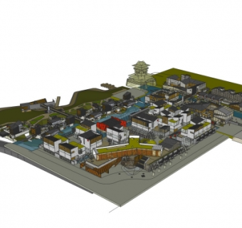 现代商业街规划su模型