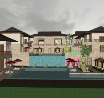 新中式休闲会所su模型