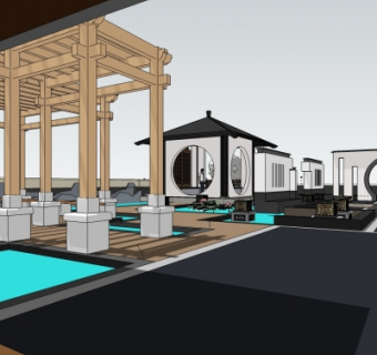 新中式园林景观su模型