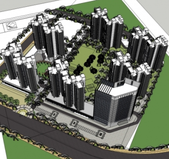 现代小区规划su模型