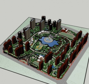 现代小区规划su模型