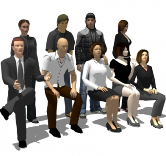 现代人物组合su模型